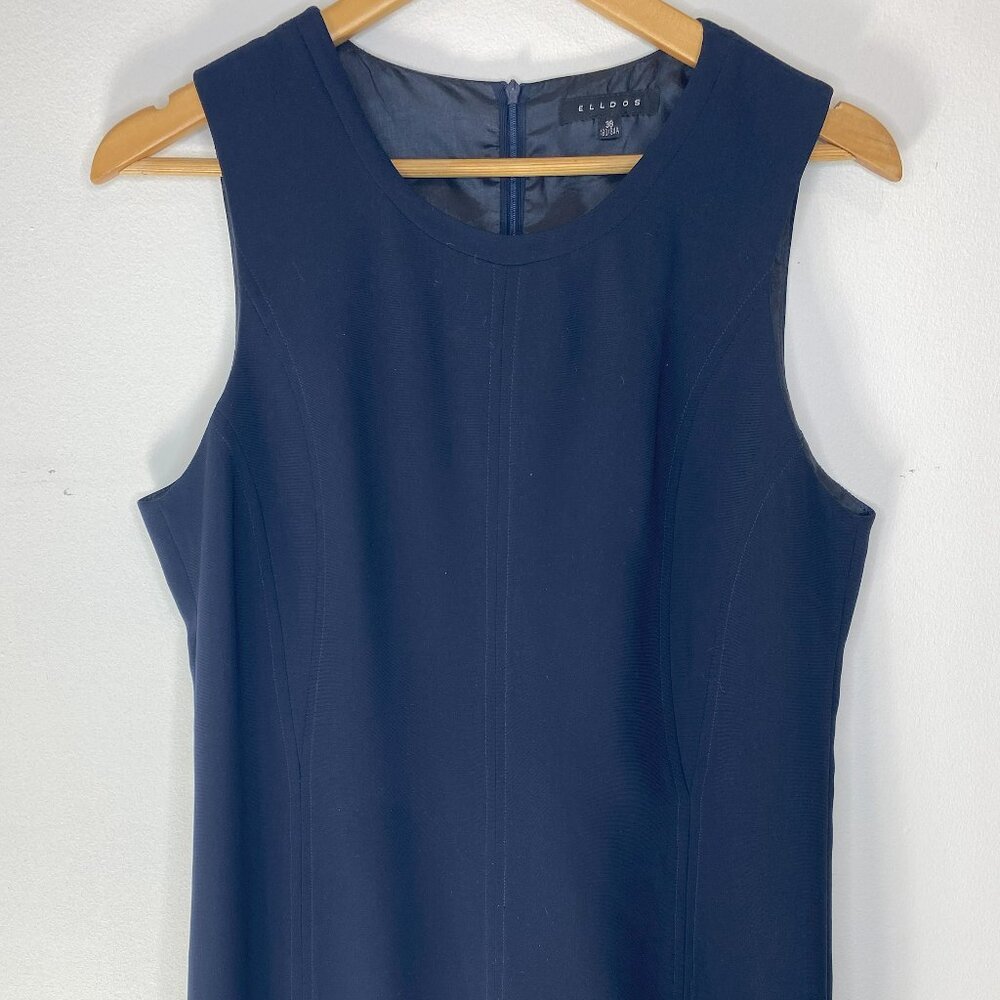 Elldos - Navy, sleeveless, fitted, back slit, midi, dress, Size38, US6/8, Size M